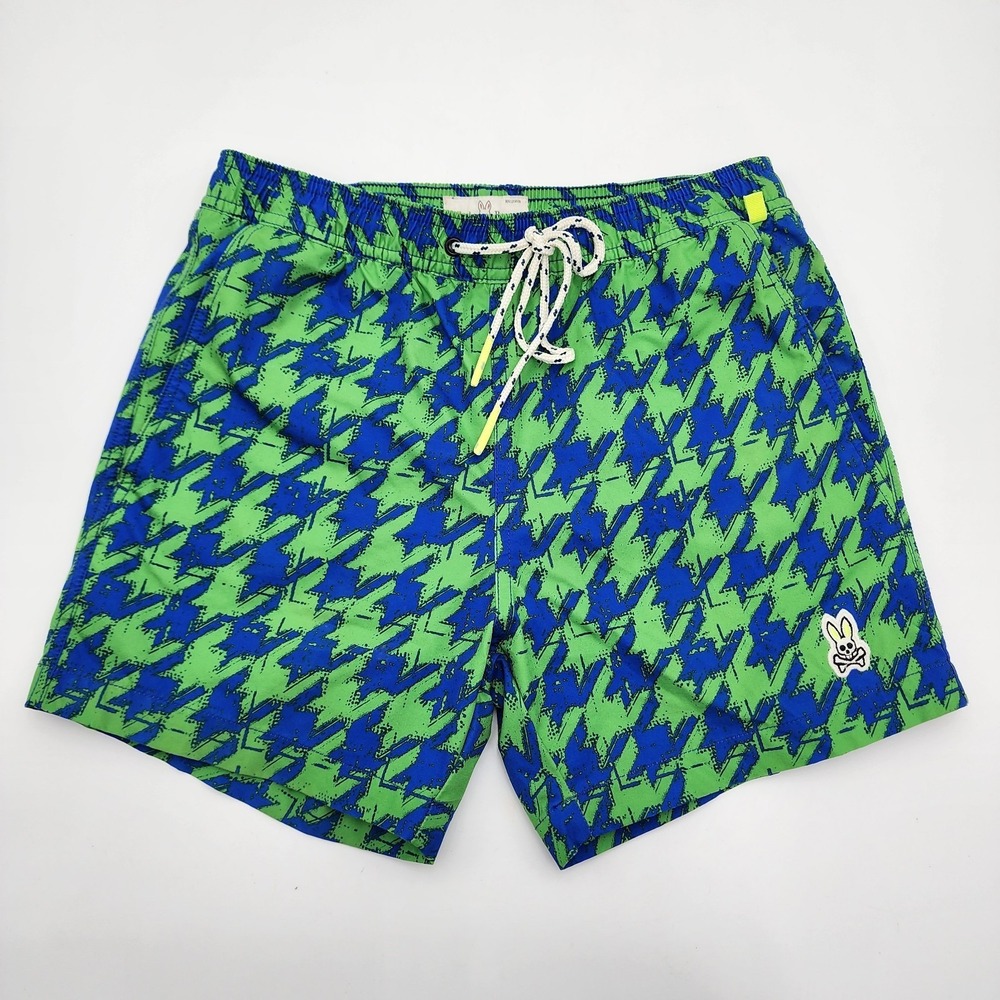 Psycho Bunny Swim Trunks‎ Mens Size XXS Shorts Blue Green Geometric Mesh Lining